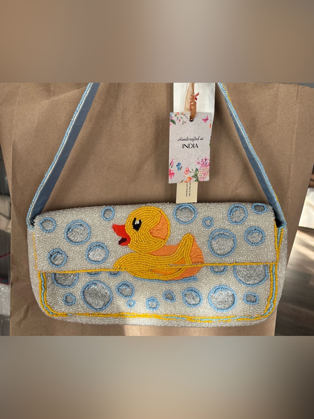 Beaded Yellow Duck Crossbody Bag - Handmade